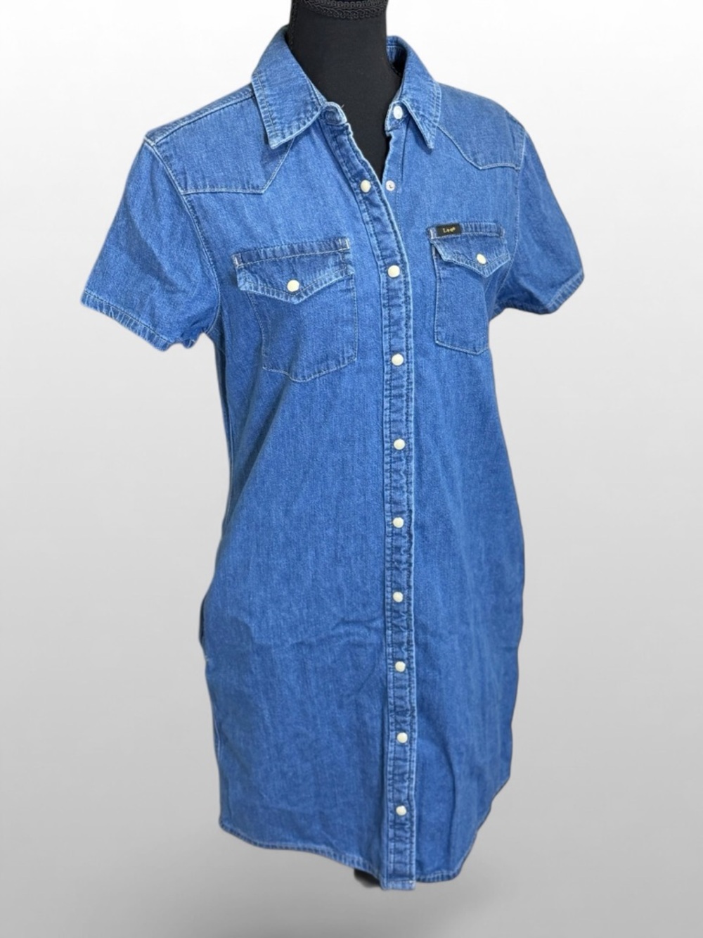 Lee Denim Shirt Dress Womens XS Blue Western Snap Button Mini Casual
